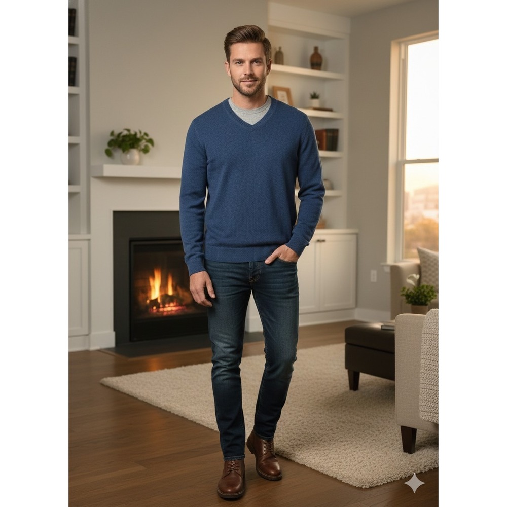 Banana Republic Men's Blue M V-Neck Luxury Blend Cotton Angora Cashmere Y2K